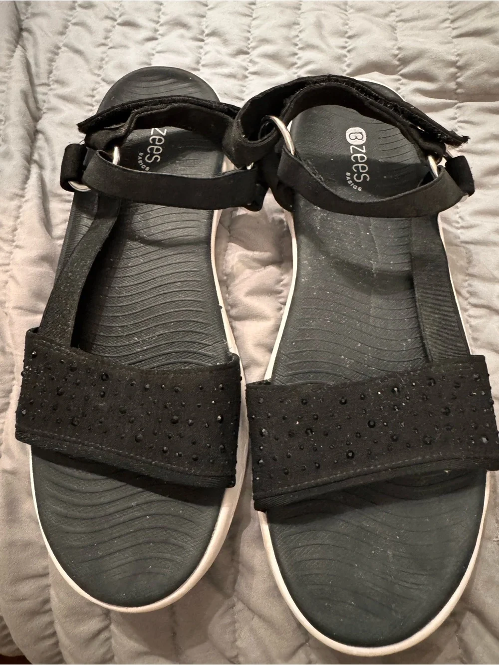 Bzees Black Beaded Sport Sandals with Ankle Strap